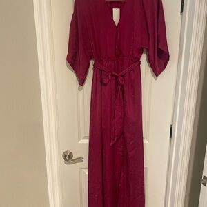 Aakaa Deep Red V-Neck Dress